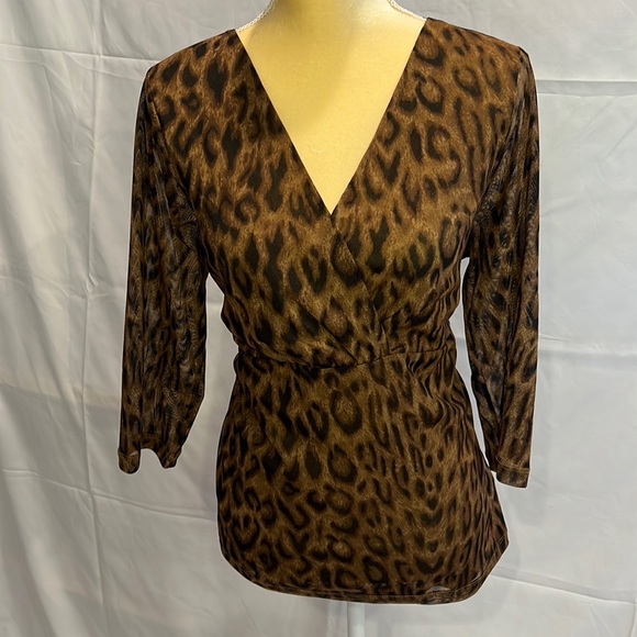Chaps Tops - Chaps Mesh Leopard Wrap Bust Top 1X